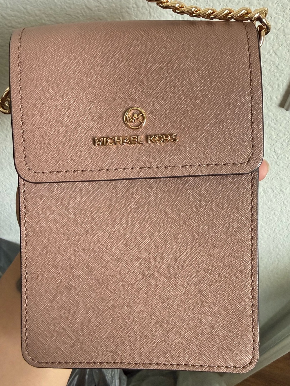 Michael Kors Dusty Rose Crossbody Phone Pouch with Gold Chain